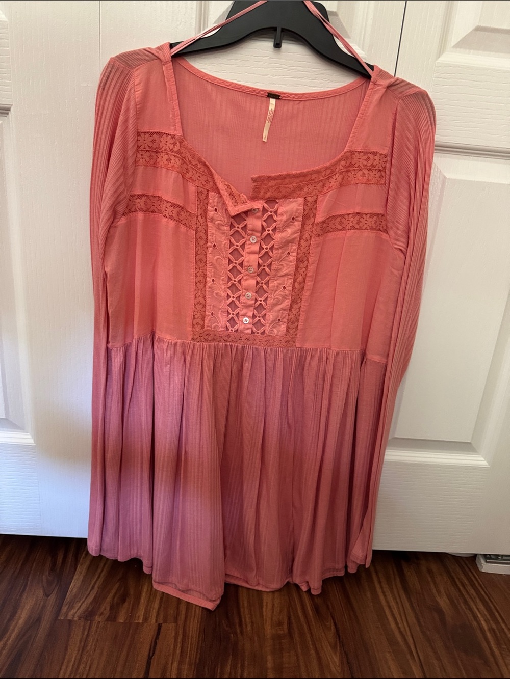 Free People Lace-Up Peasant Tunic in Dusty Rose